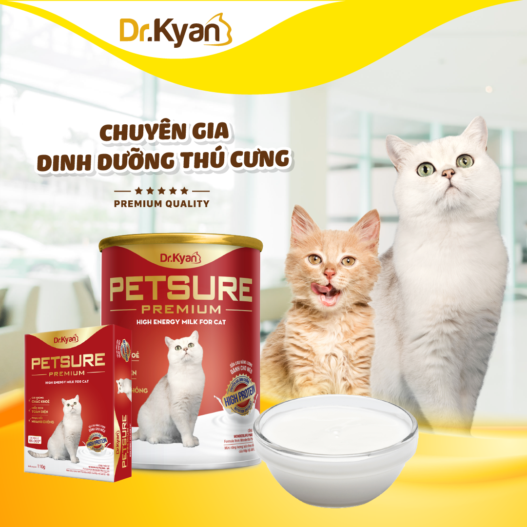 Dr.Kyan - Sữa bột PETSURE - Cao năng lượng cho mèo hộp 110g