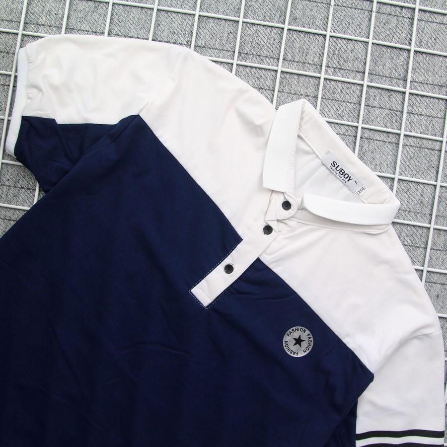 Áo thun nam trắng xanh có cổ GN203 Gấu Nâu