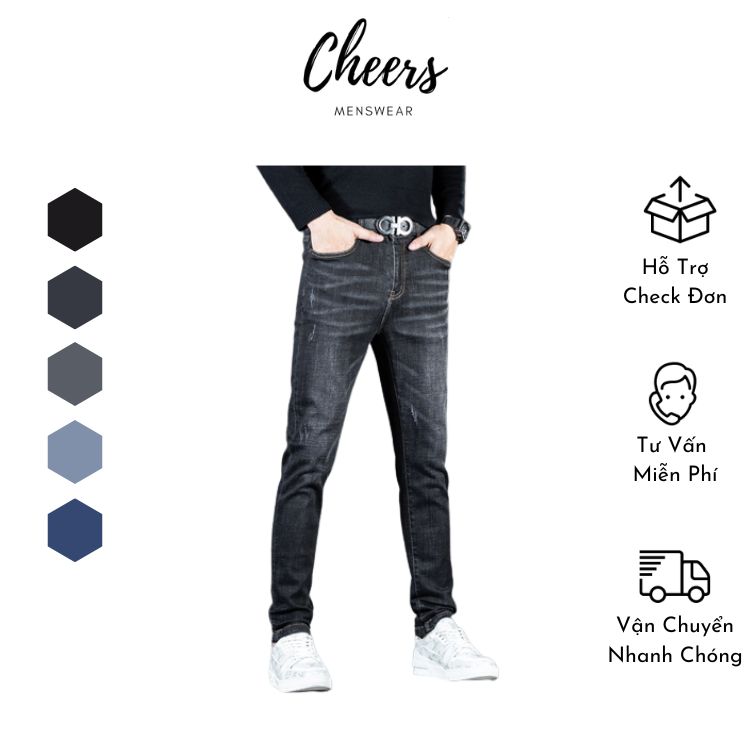 Quần Bò Nam Dài- Quần Jeans Nam Dài Cheers Chất vải Denim Co Dãn Cao Cấp, có Bigsize từ 28-36 với 05 màu sắc mặc thay đổi