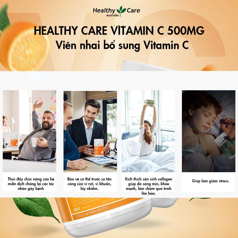 Hình ảnh Viên nhai tăng cường đề kháng, hỗ trợ sức khỏe và làm đẹp da Healthy Care Vitamin C 500 viên
