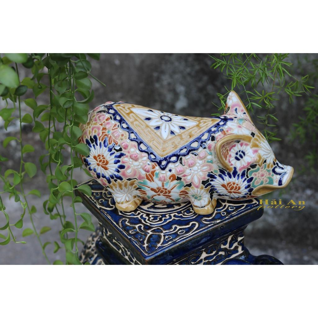 Heo gốm khắc bách hoa