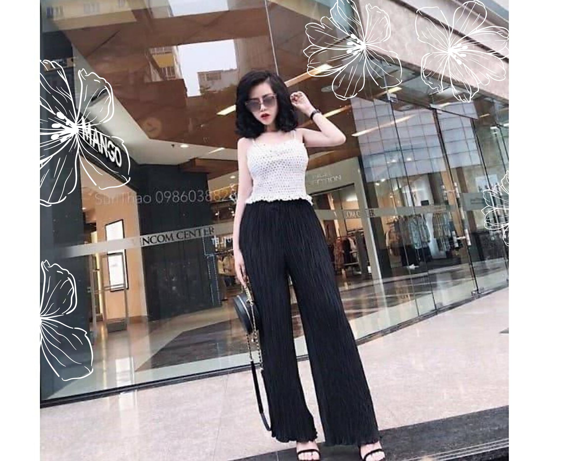 Set Áo Chấm Bi Kèm Quần Ống Rộng chất voan dày dặn,mềm mịn co giãn nhẹ,phong cách trẻ trung,năng động,đi chơi,đi dạo