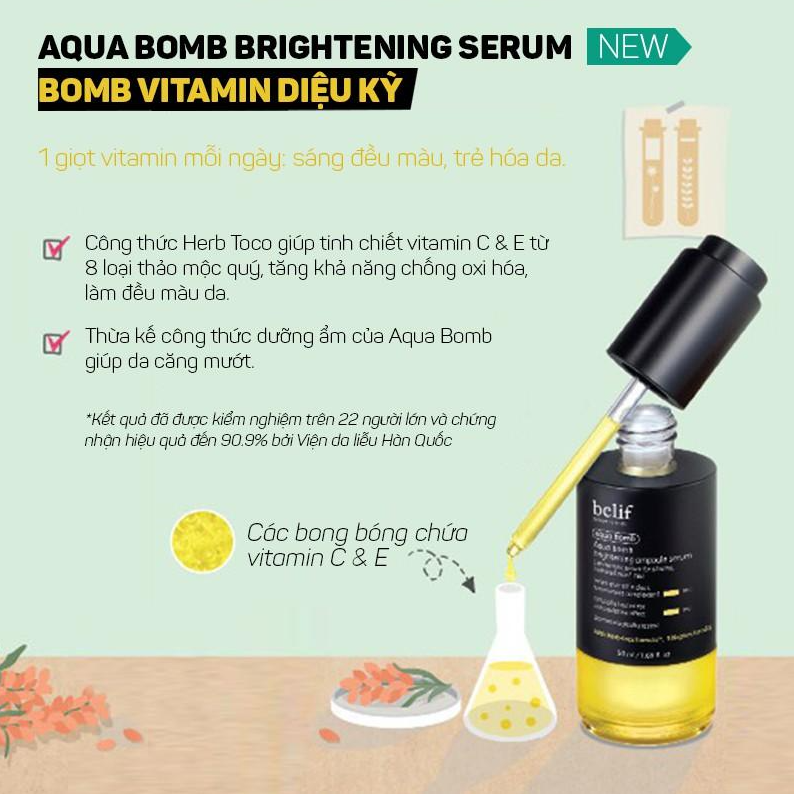 Tinh chất dưỡng trắng da chống oxi hóa Belif Aqua Bomb Brightening Ampoule Serum 50ml