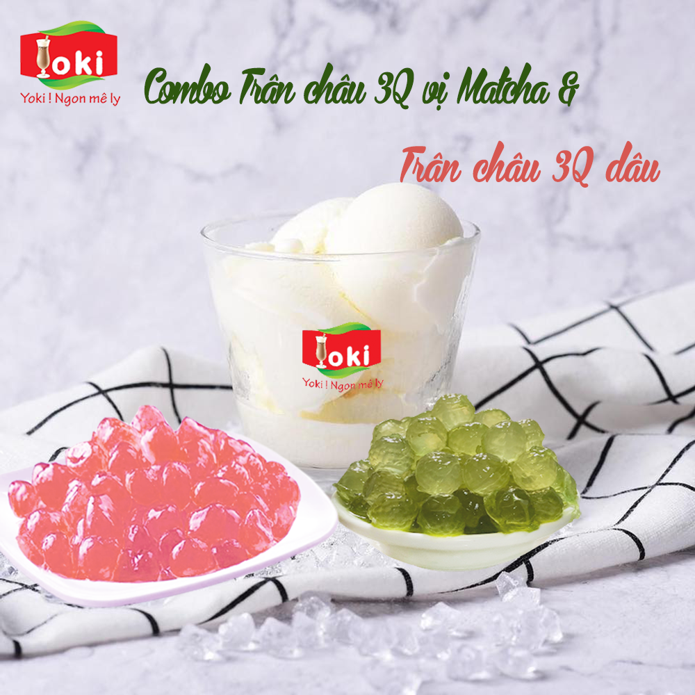 Combo Trân châu 3Q vị dâu Yoki & Trân châu 3Q vị Matcha Yoki·