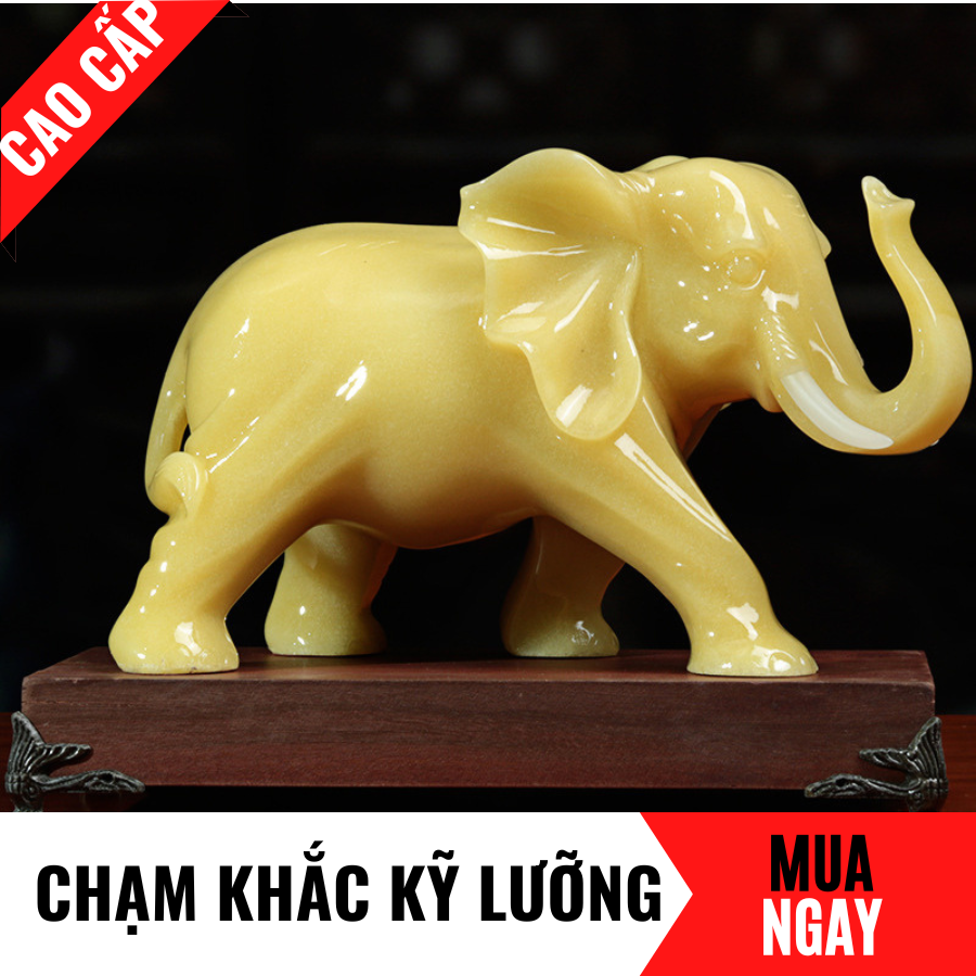 Tượng Voi Trang Trí Phong Thủy Bằng Đá Băng Ngọc Cao 20cm