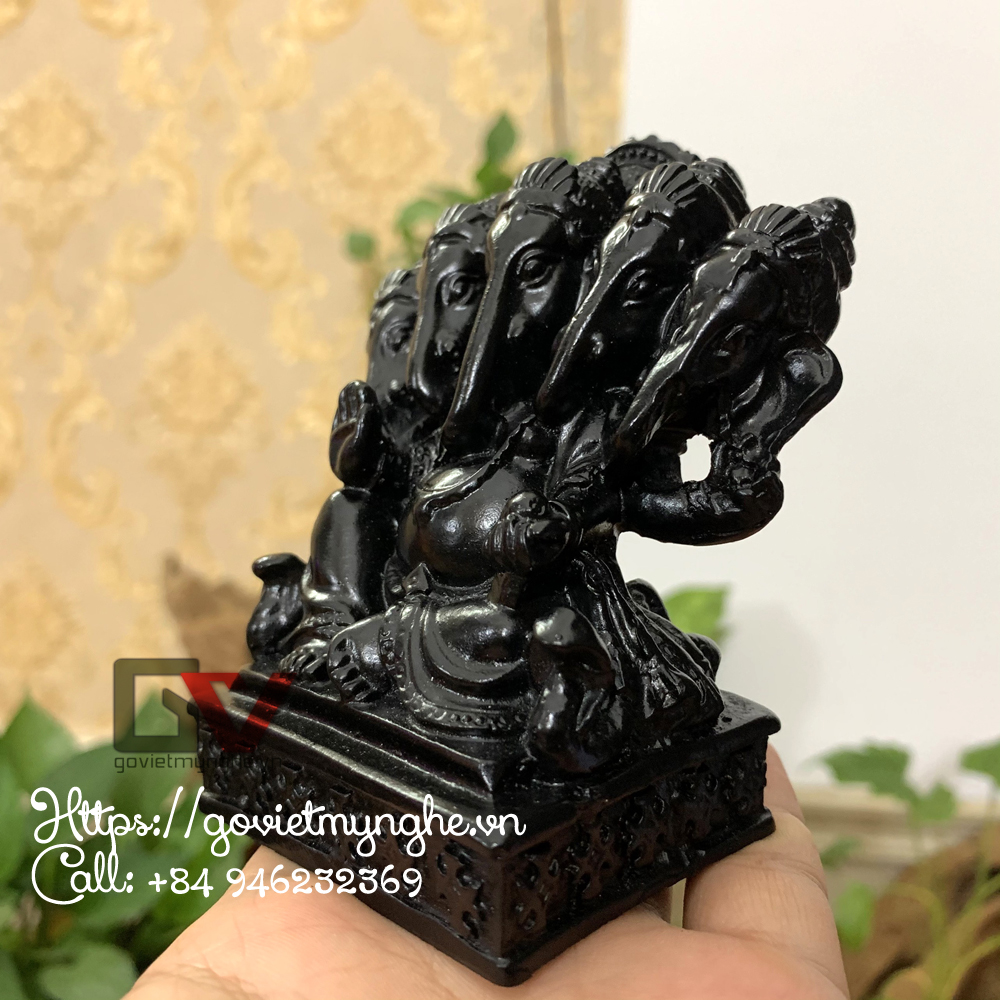 Tượng đá thần voi ganesha 5 đầu - màu đen