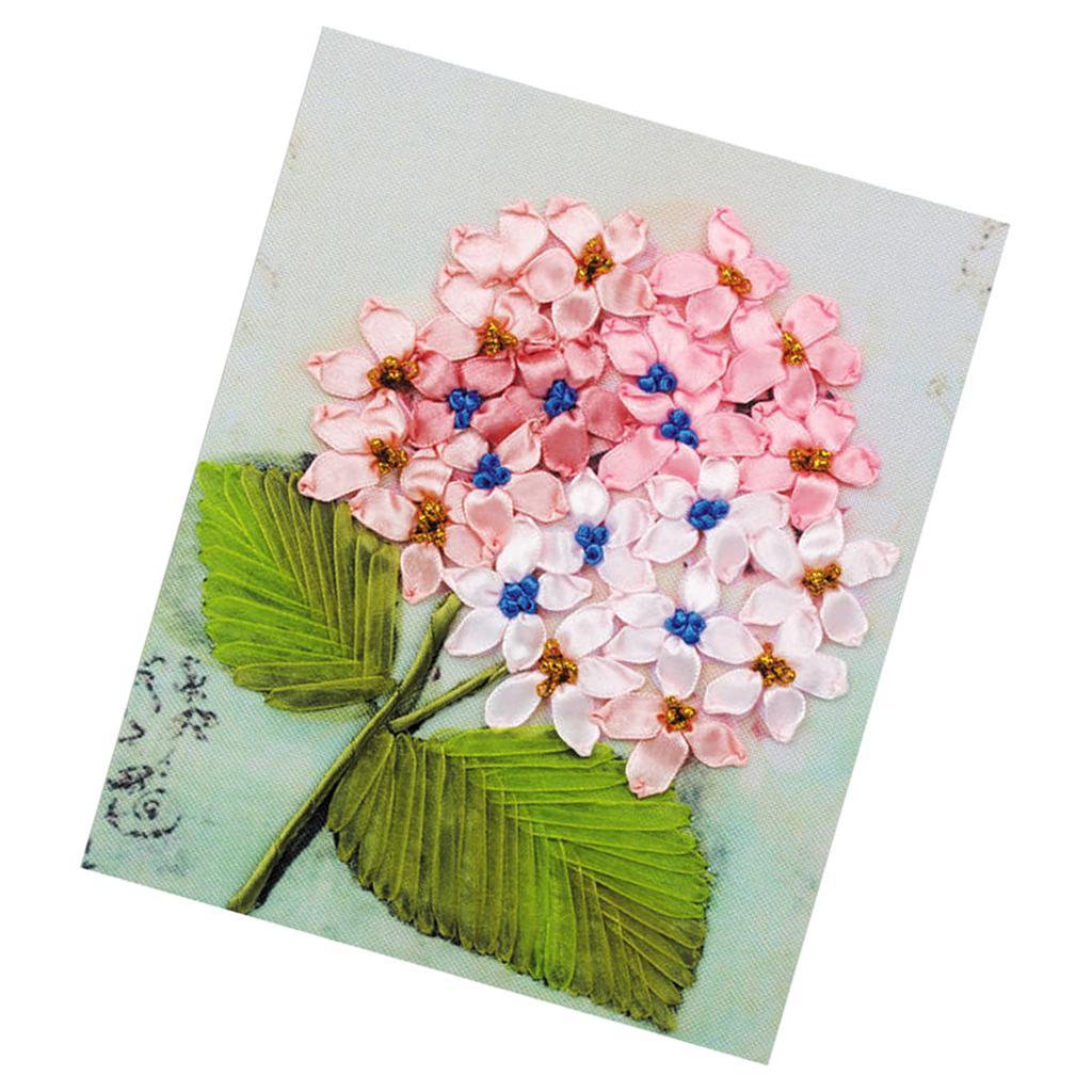 Ribbon Embroidery Kit for Beginner Pink Flower Pattern DIY Home Wall Decor