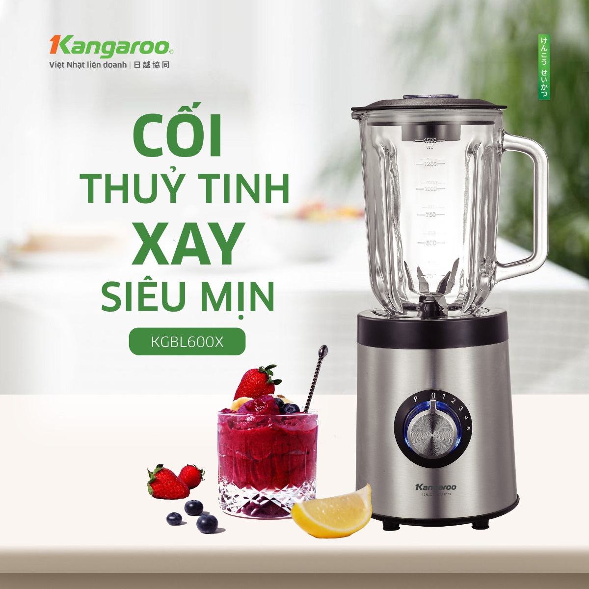 Máy xay sinh tố cối thủy tinh Kangaroo KGBL600X - Hàng chính hãng