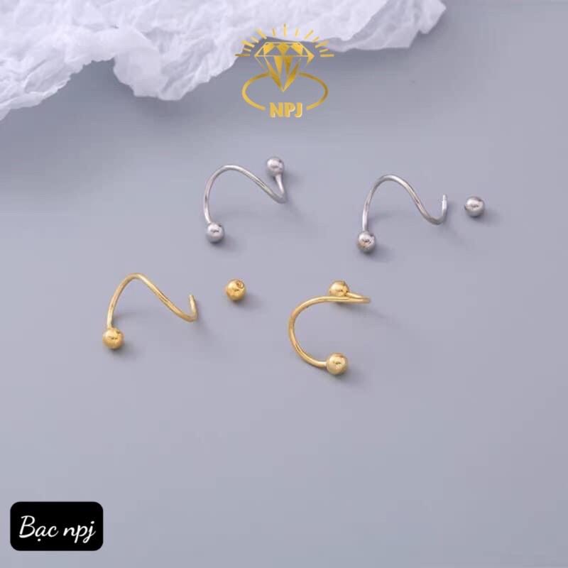 Bông tai bi cong trơn , hoa tai vẹn ren Bạc Ta - bạc Npj