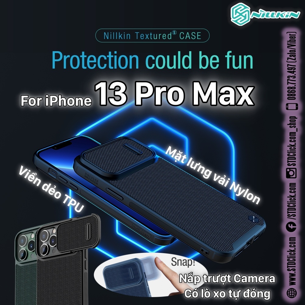 ỐP LƯNG DÀNH CHO ĐIỆN THOẠI IPHONE 13 PRO MAX NILLKIN TEXTURED S NYLON FIBER BẢO VỆ CAMERA