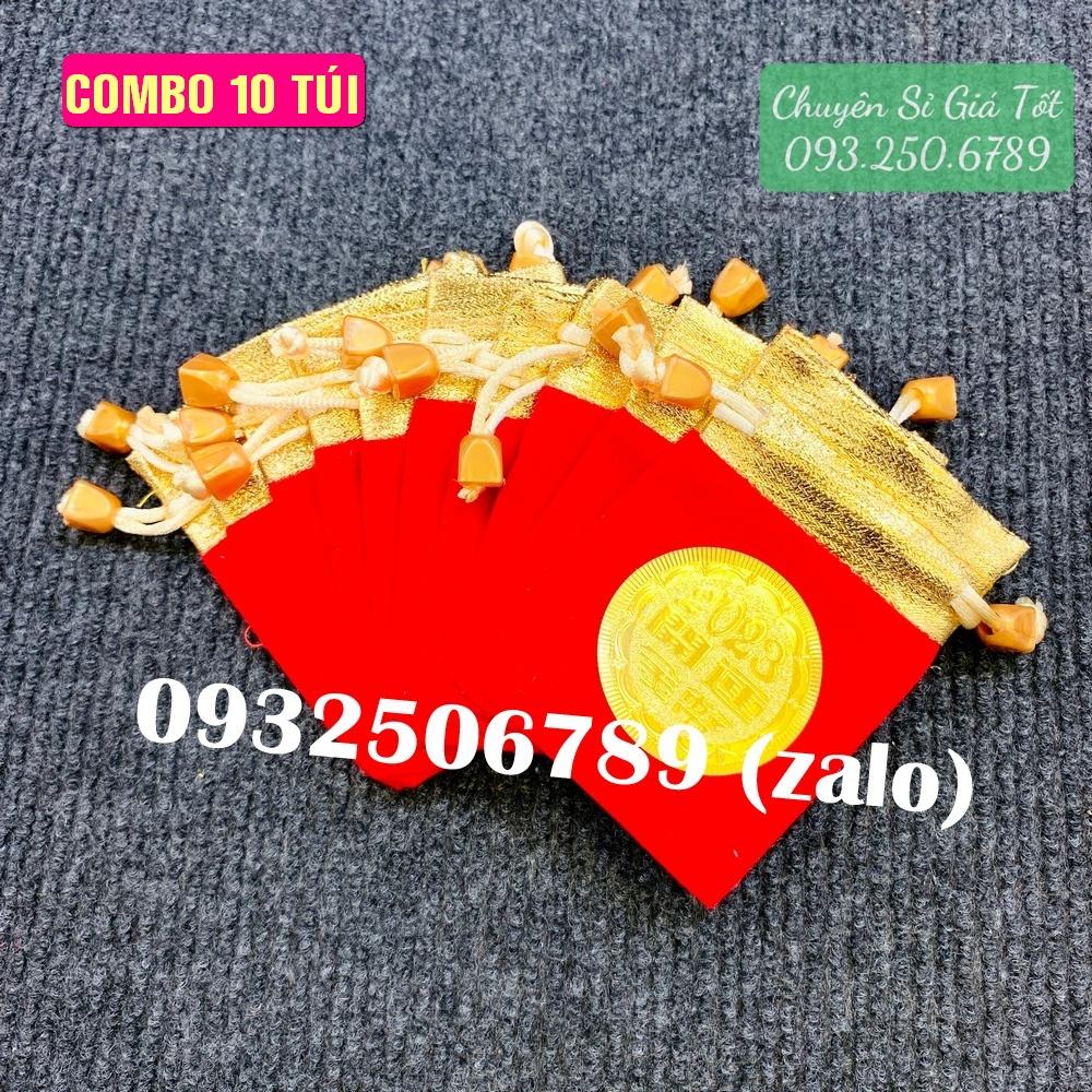 10 túi gấm đỏ 2023 dùng để đựng trang sức, vòng tay, đồng xu, vật phẩm phong thuỷ, Tiền lì xì tết 2023 , NELI