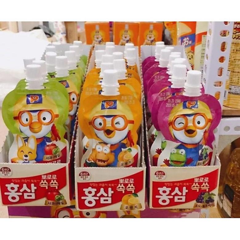 Nước hồng sâm trái cây Pororo túi 100ml Hàn Quốc đủ vị