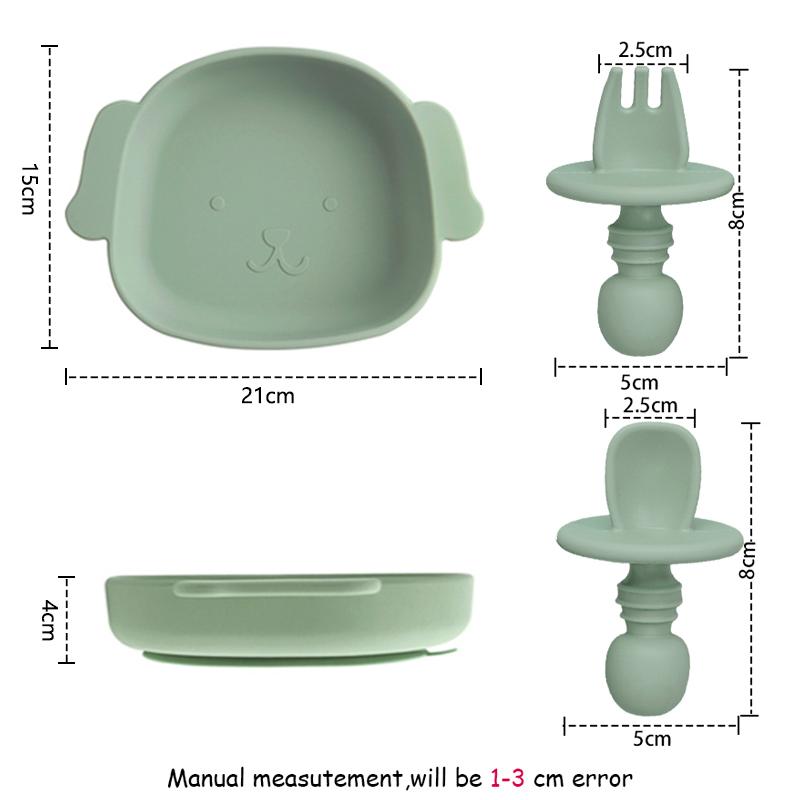 100% Thực Phẩm An Toàn Tán Thành Silicone Bộ Đồ Ăn Cho Bé Bộ 3 Thìa Ăn Uống Cho Ăn Món Ăn Tấm Khay Đựng Thực Phẩm Huấn Luyện Mini Giỏ Muỗng Nĩa