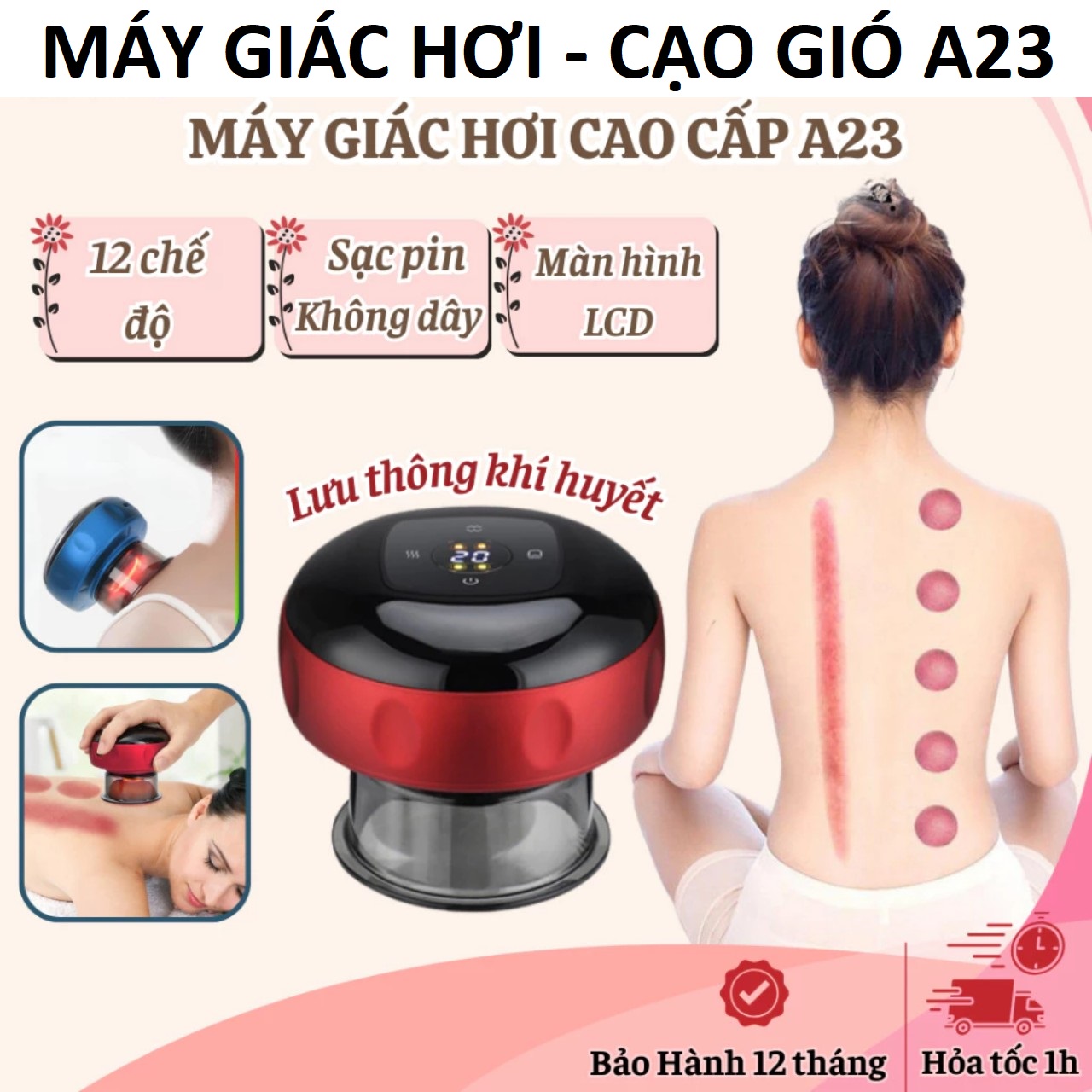 Máy Giác Hơi Điện Cầm Tay 6 Chế Độ, Hàng Nhật - Massage Giảm Đau và Tăng Cường Lưu Thông Khí Huyết