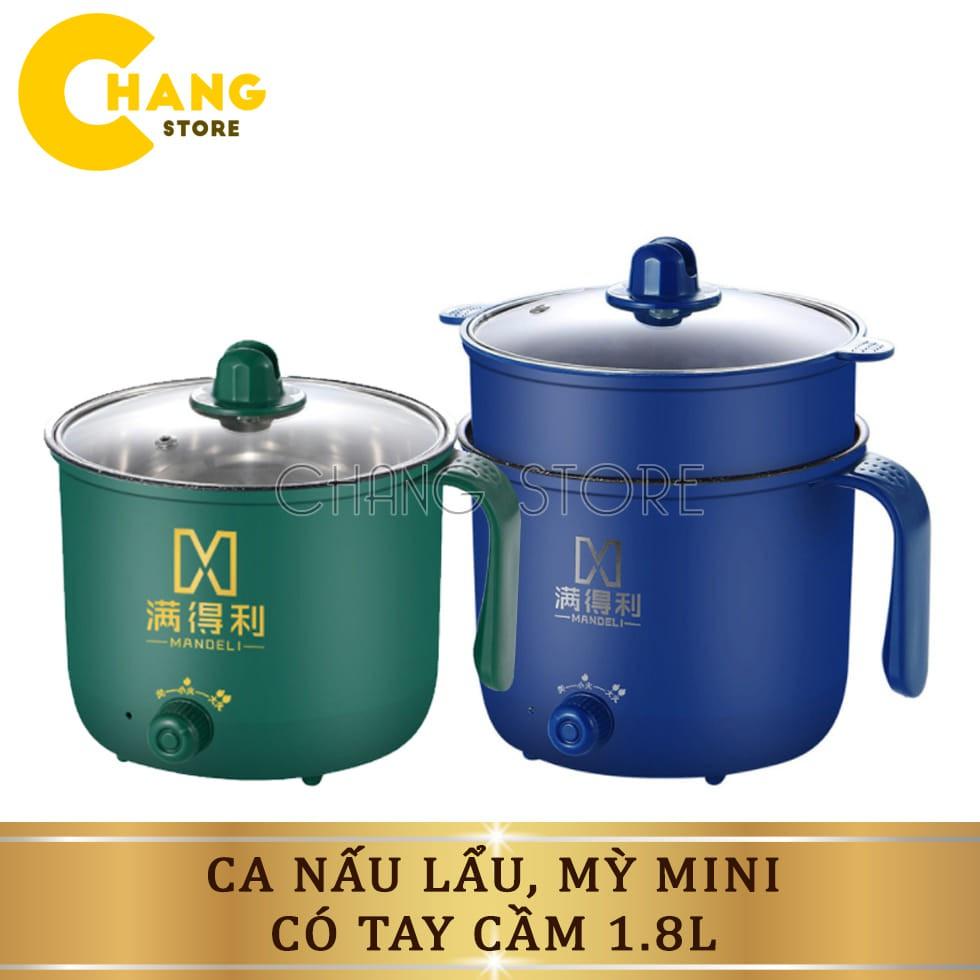 Ca Nấu Mì Chống Dính, Nồi Lẩu Mini Cầm Tay, Nấu Cơm Đa Năng Có Tay Cầm 1,8L Kèm Giá Hấp Tiện Lợi