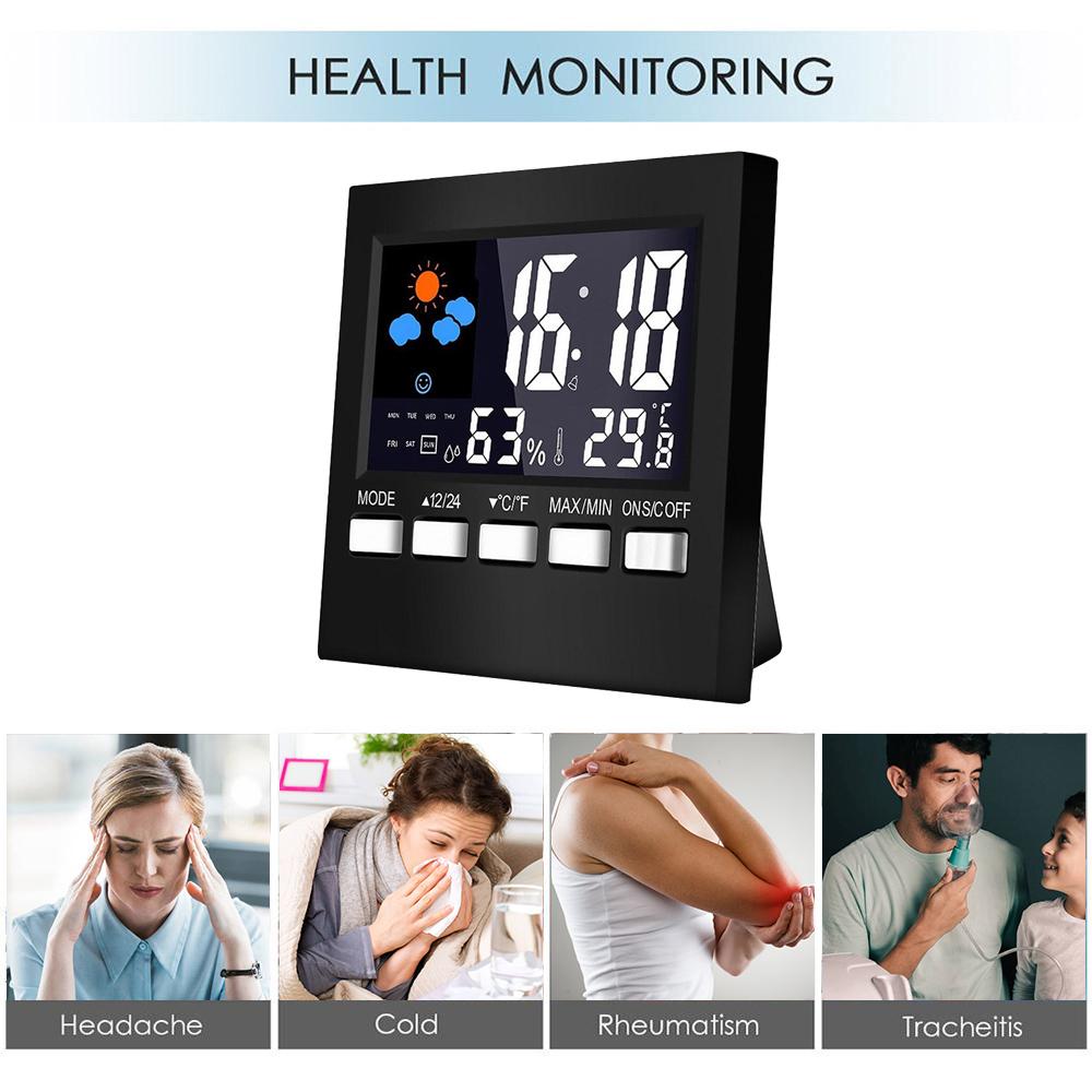Máy đo thời tiết kỹ thuật số LCD đa chức năng kèm đồng hồ báo thức điều khiển bằng giọng nói
