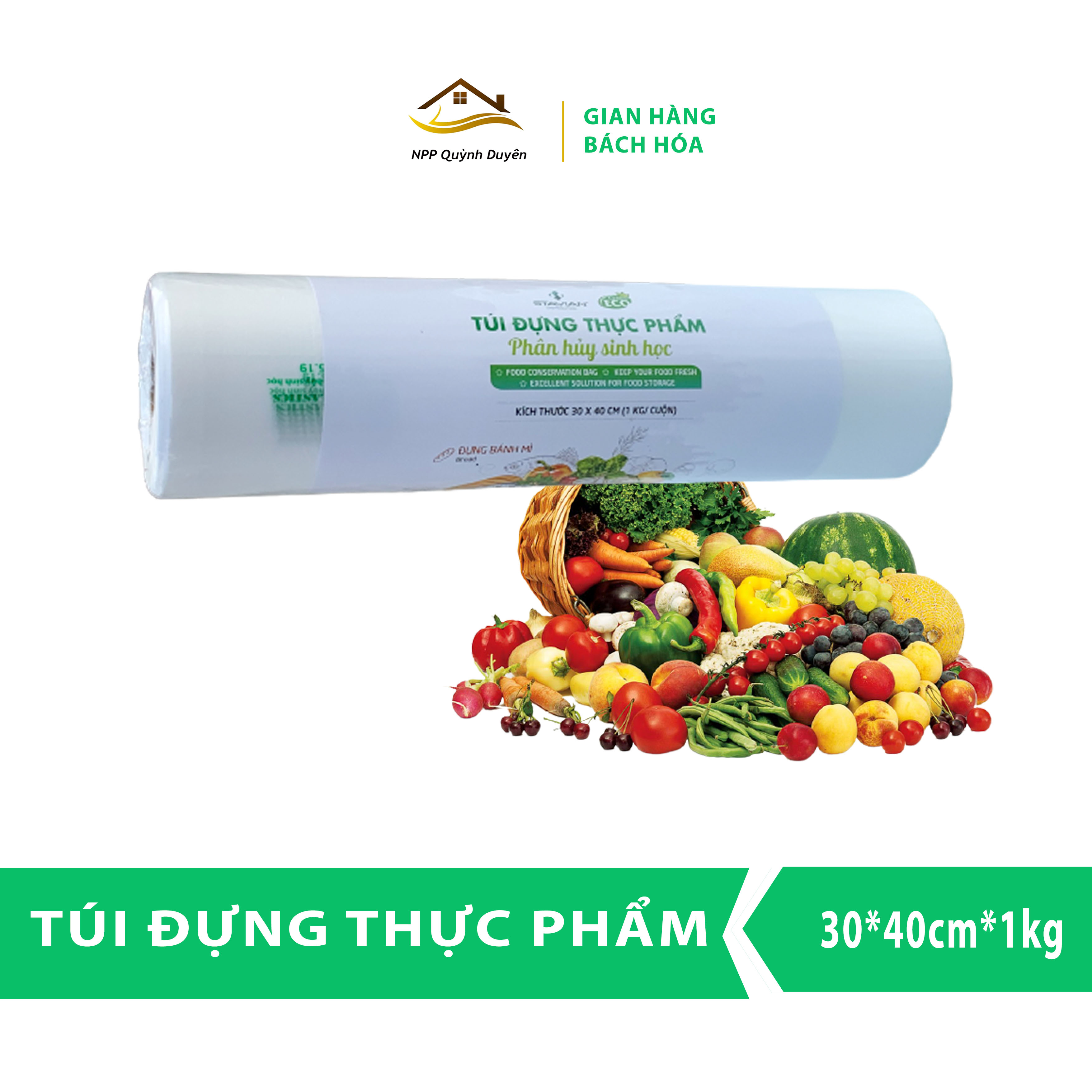 Bao Đựng Thực Phẩm sinh học tự hủy dầy dặn bảo quản đồ tươi sống trong tủ lạnh KT 30*40cm*1kg