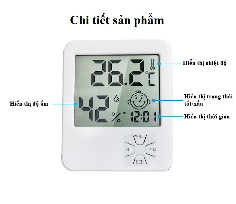 Đồng hồ đo nhiệt độ, độ ẩm mode LX8111 - Tặng kèm 01 đèn ngủ cắm usb + 02 móc treo dán tường đa năng