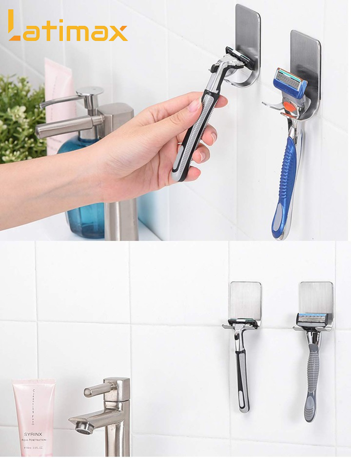 Combo 2 Móc treo dao cạo râu, phích cắm - Móc treo đồ đạc đa năng dán tường Inox 304 Siêu Bền