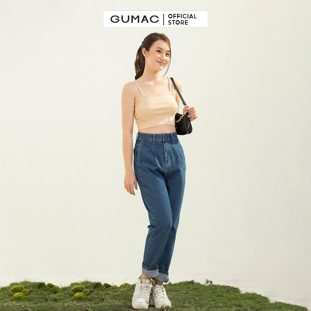 Quần jeans nữ GUMAC QJC03065 xếp ly cá tính