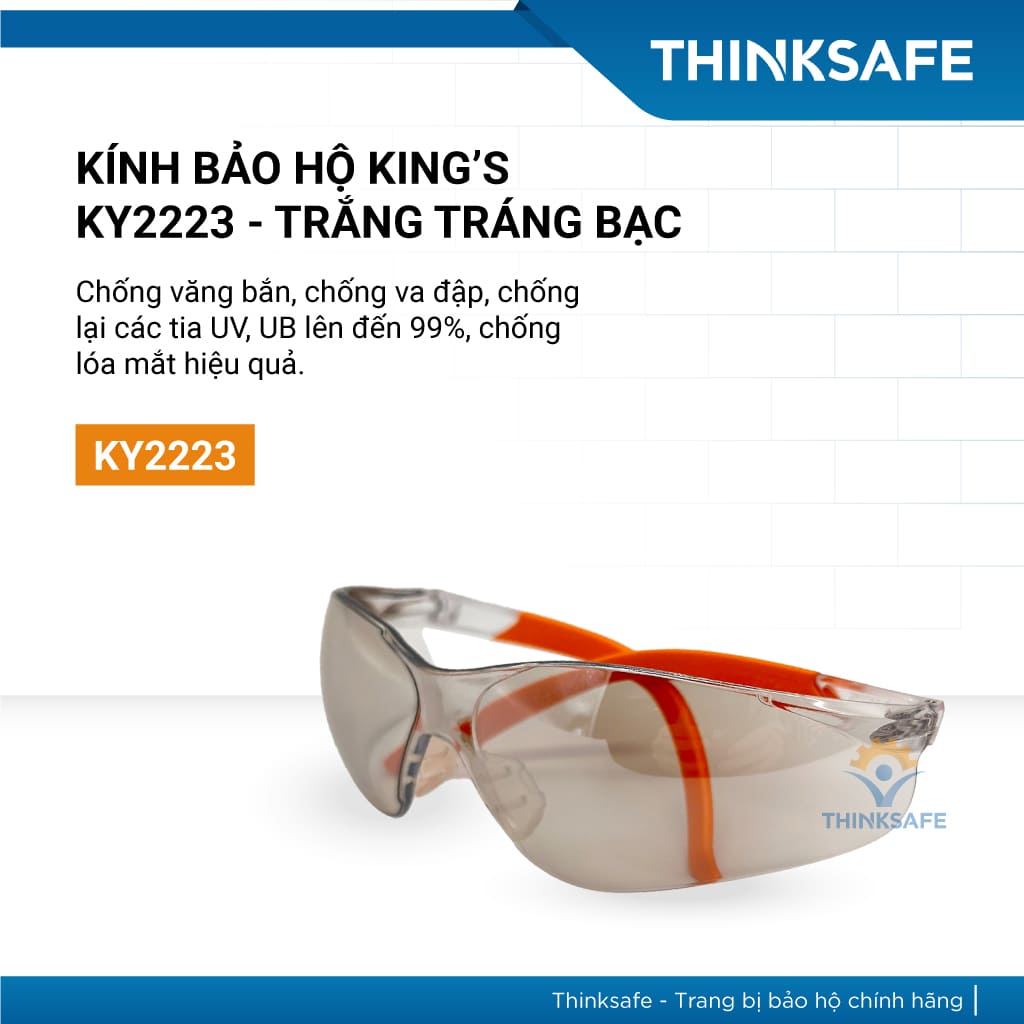 Kính bảo hộ King's Thinksafe, kính trắng chống bụi đi đường, che mặt đa năng, chống tia uv, nhập khẩu chính hãng KY2223