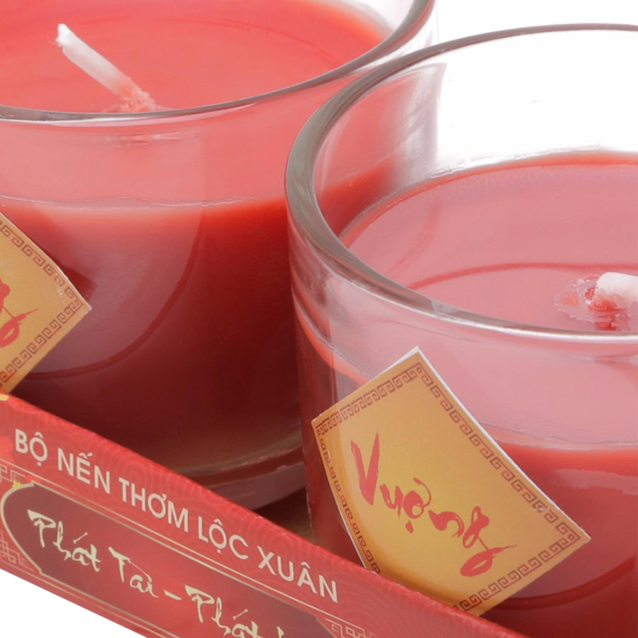 Bộ Nến Thơm Lộc Xuân Phát Tài Phát Lộc Chữ Vượng Quang Minh Candle - Đỏ