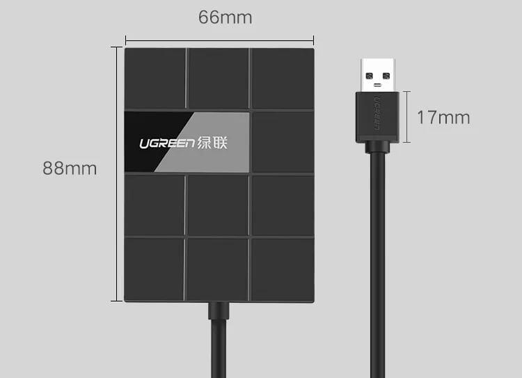Ugreen UG30846US220TK Màu Đen Bộ chia HUB USB 3.0 sang 3 USB 3.0 + đọc thẻ TF SD MS CF hỗ trợ nguồn MICRO USB - HÀNG CHÍNH HÃNG