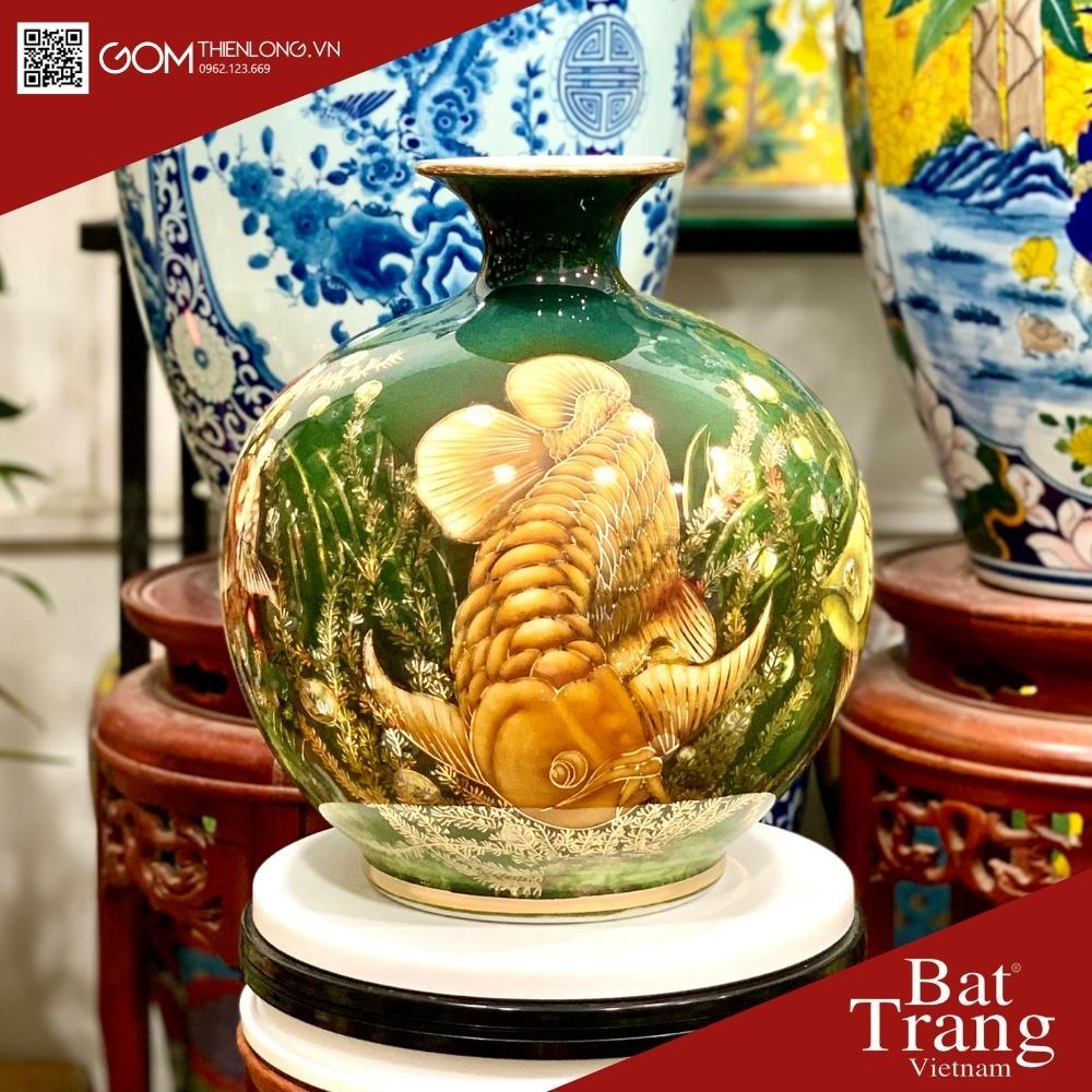 Bình Hút Tài Lộc 3D Vẽ Vàng Ngũ Kim Long - Bình Hút Lộc Bát Tràng - Gốm Thiên Long