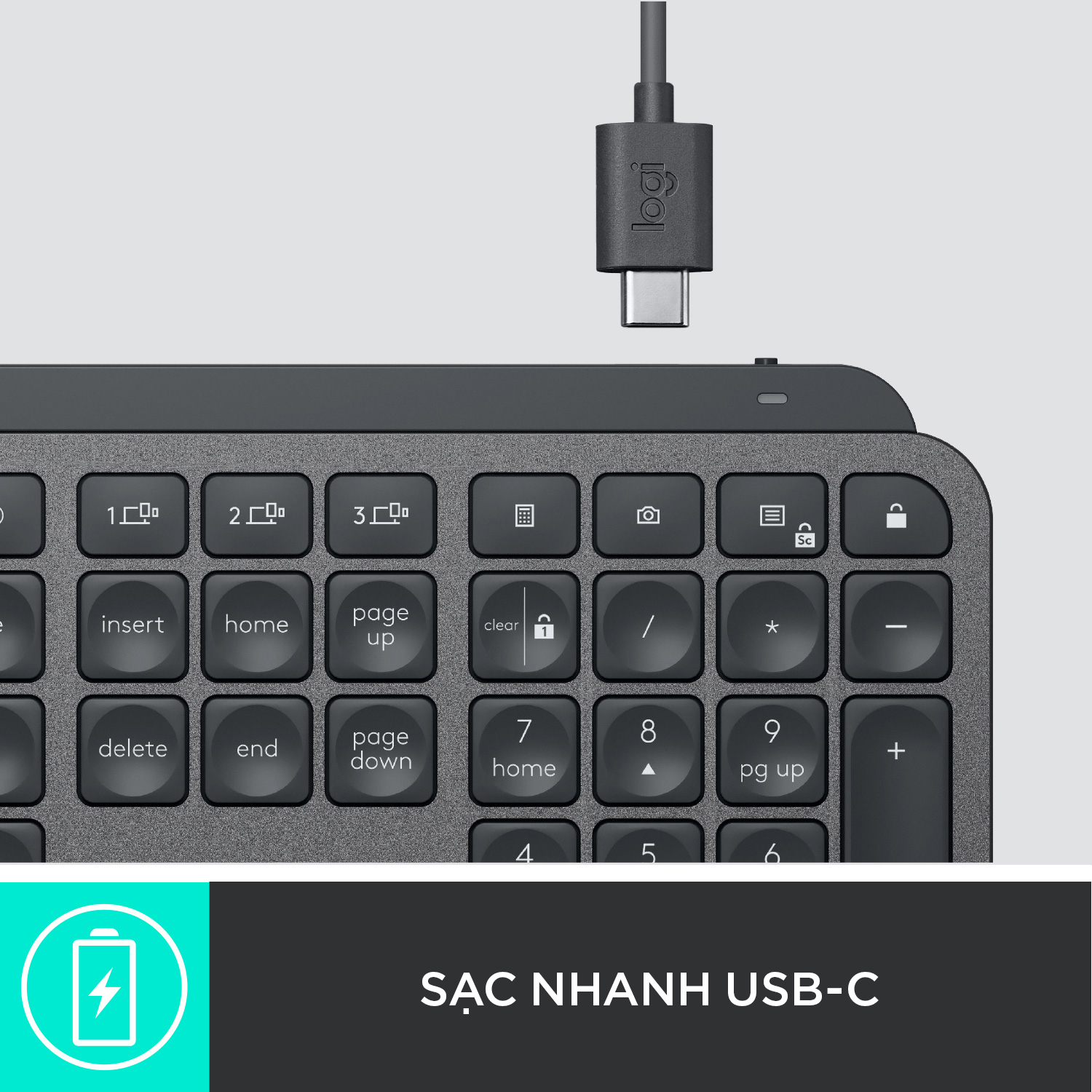 Bàn phím không dây Bluetooth Logitech MX Keys - đa thiết bị, sạc nhanh, Mac/ PC - Hàng chính hãng