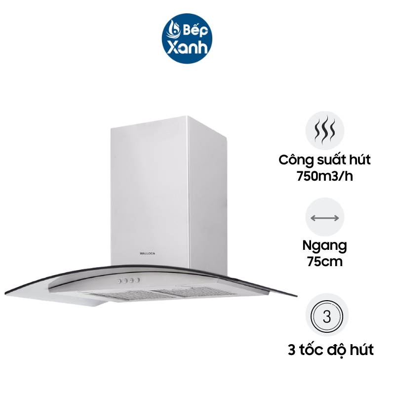 Máy Hút Mùi Áp Tường Malloca MC 750E - Công Suất Hút 750 m3/h - Ngang 75cm - Hàng Chính Hãng