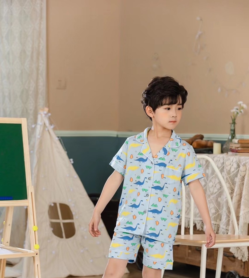 Bộ Pijama cộc tay hình khủng long xuất Hàn bé trai 2-14 tuổi