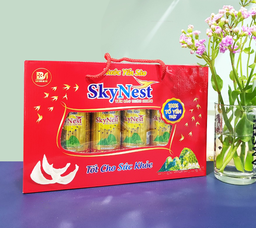 [Hộp quà ngang 5 lon x 190ml/ lon] Nước Yến Sào SkyNest 3% Tổ Yến thật, Giải khát nhanh gọn, Tốt cho sức khỏe