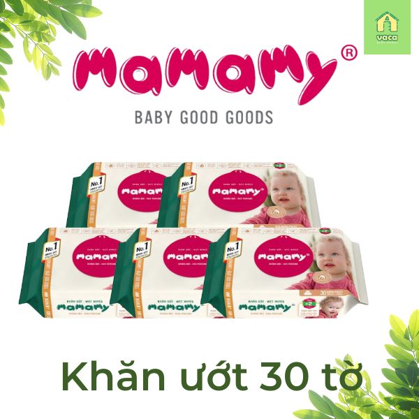 Combo 5 gói khăn ướt Mamamy không mùi 30 tờ tiện mang đi làm đi học