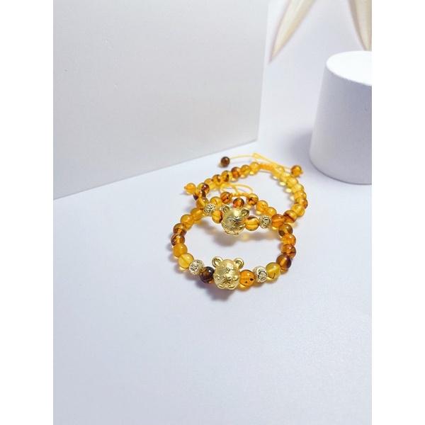 Vòng tay hổ phách con giáp chuột xi vàng cho bé,Vòng hổ ph.ách con giáp bạc cho bé-Minh Tâm Jewelry