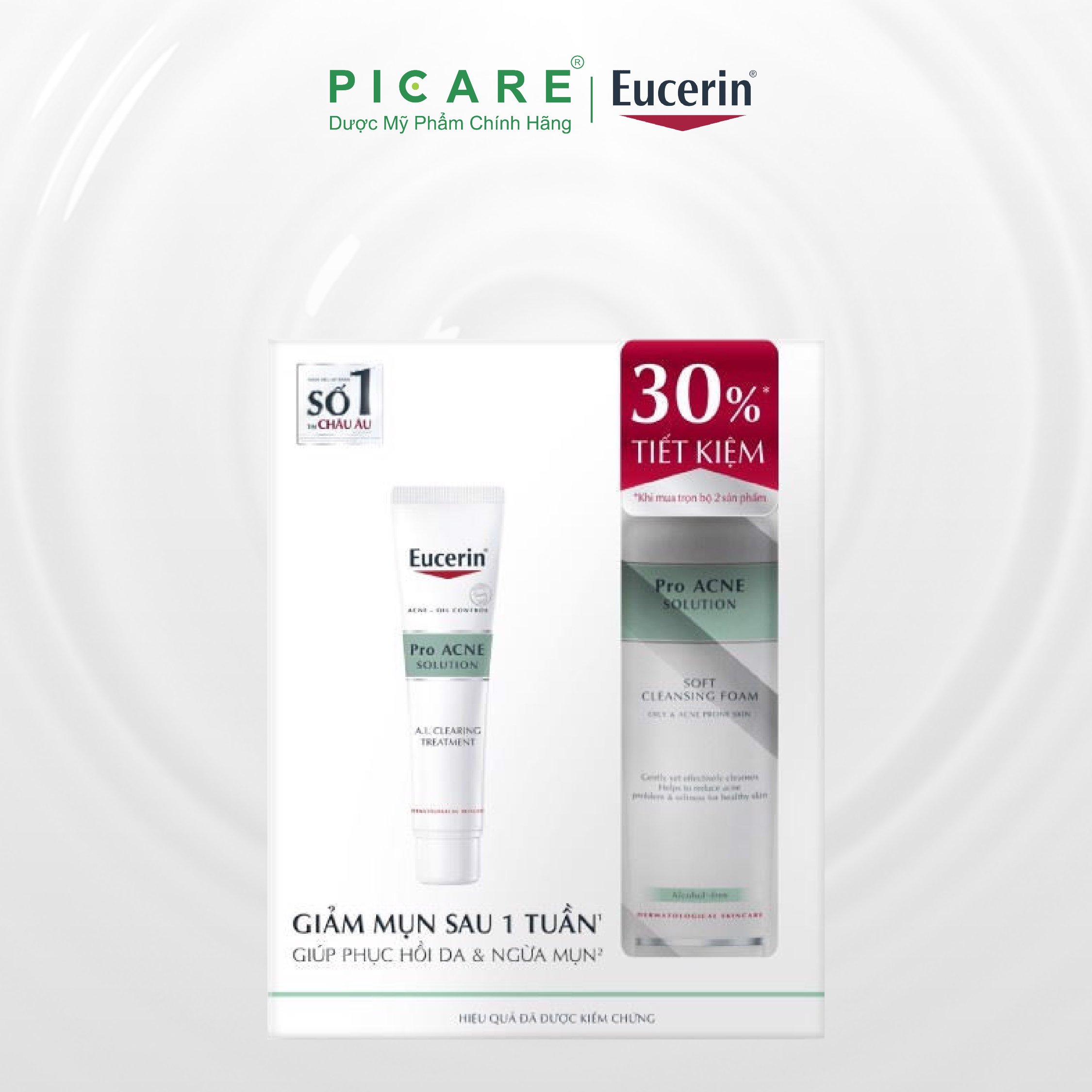Bộ Sản Phẩm Eucerin Tinh Chất Giảm Mụn Pro Acne AIClearing Treatment Và Sữa Rửa Mặt Tạo Bọt Pro Acne Cleansing Foam 150g