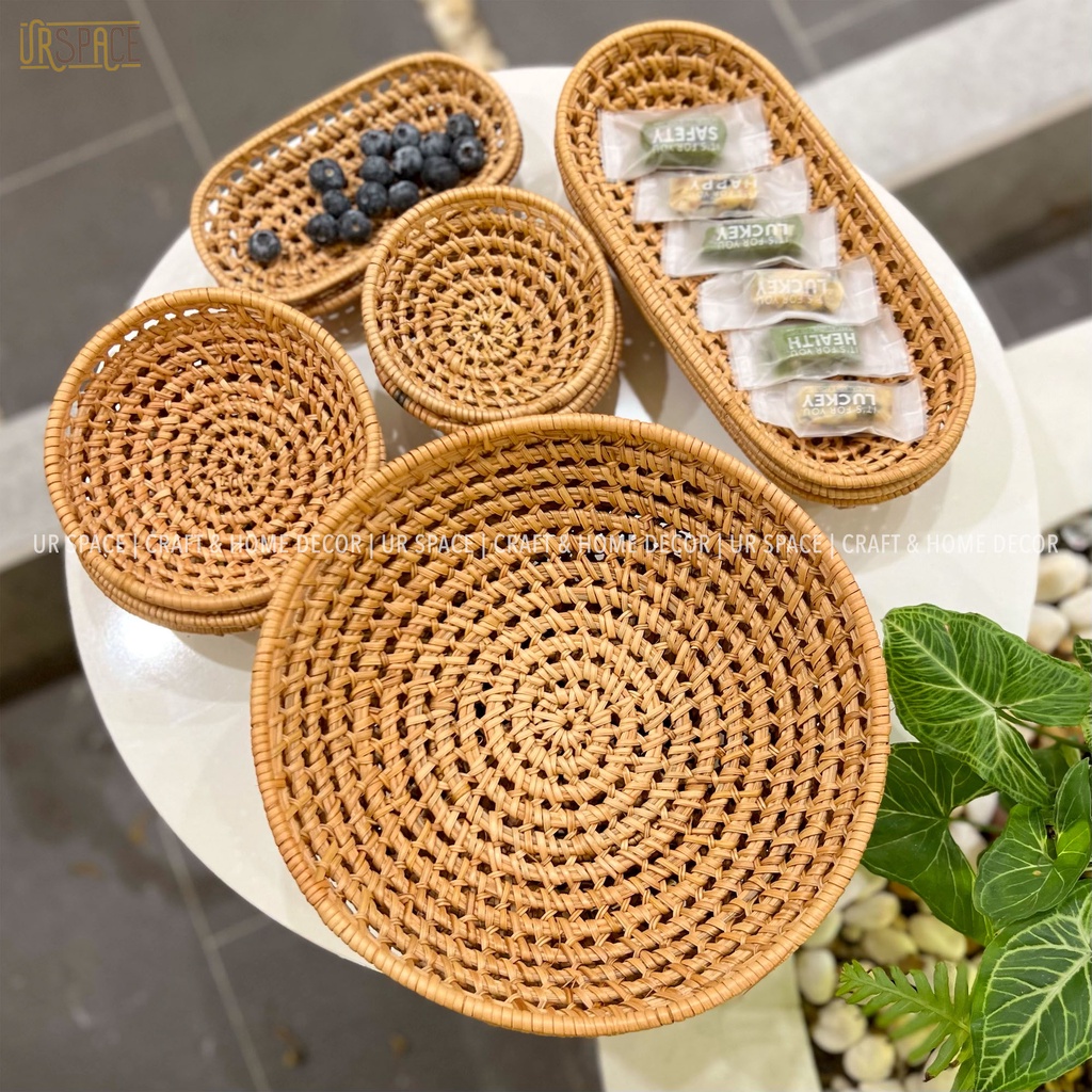 Khay mây decor URSPACE đựng bánh kẹo, trang trí bàn ăn/ RATTAN TRAY