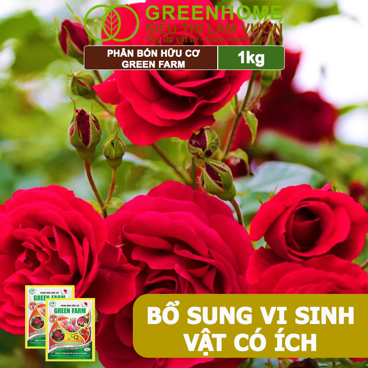 Phân Bón Hữu Cơ Green Farm, GreenHome, Gói 1kg, Chuyên Dùng Cho Cây Cảnh, Hoa Hồng