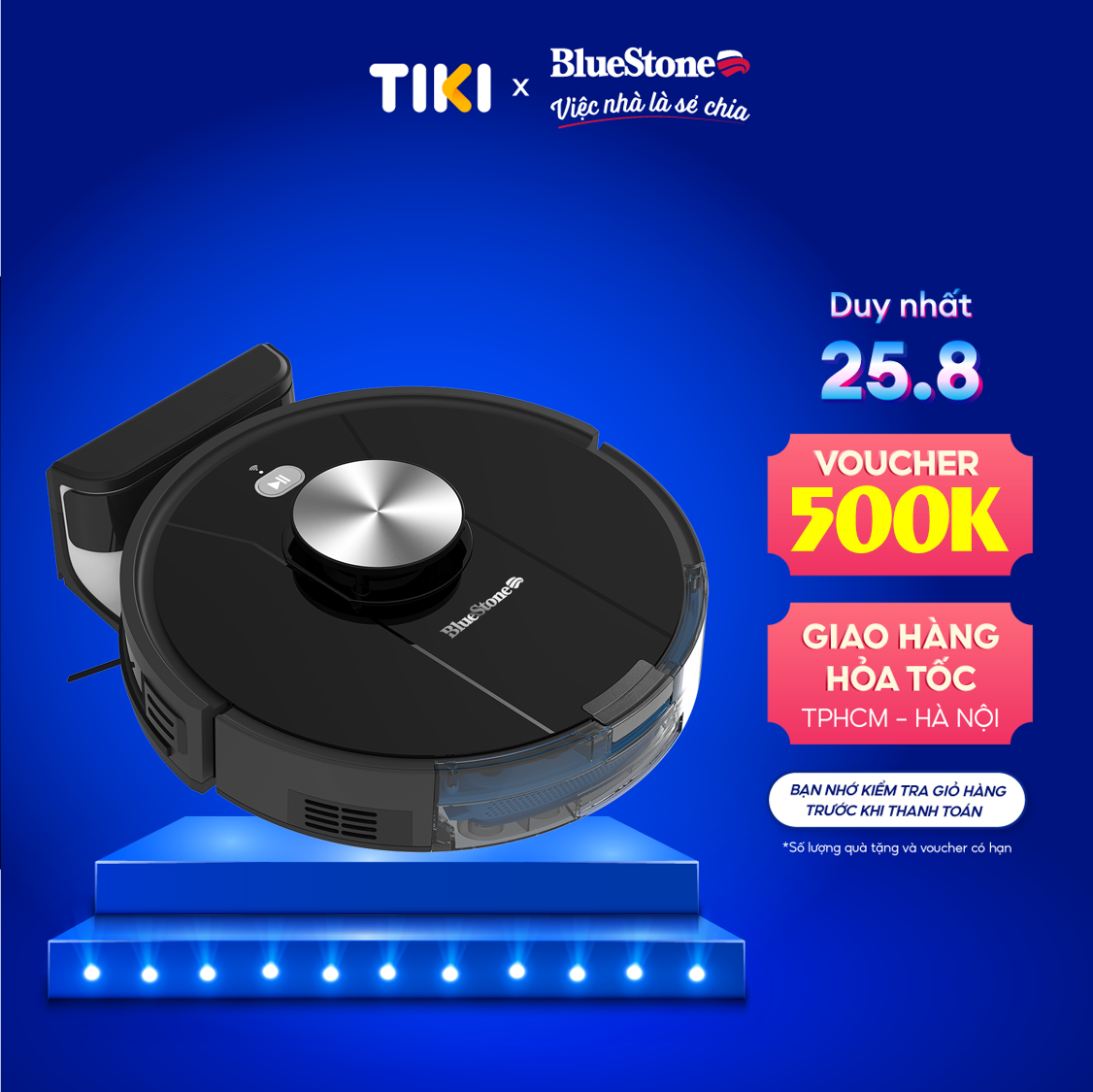 Robot Hút Bụi Lau Nhà BlueStone RVB-9731 - Lực hút: 2000Pa - Bảo hành 24 tháng - Hàng chính hãng