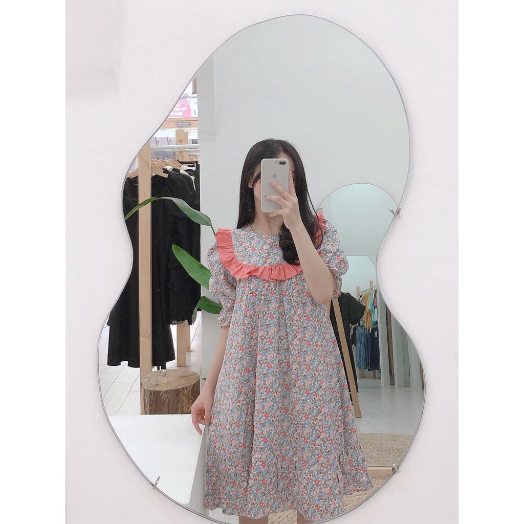 ĐẦM BABYDOLL TAY LỠ PHỐI BÈO HỒNG TRẮNG-hình thật shop chụp