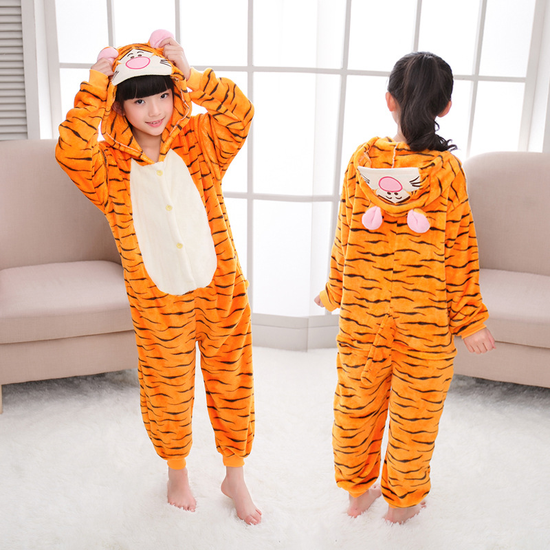 Bộ đồ ngủ hình thú hổ vằn 1909 liền thân lông mịn Pijama Động Vật Hoạt Hình cho trẻ em người lớn Cosplay