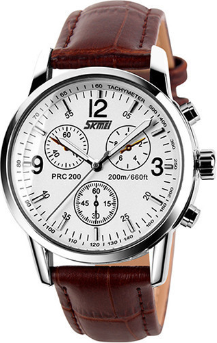 Đồng hồ đeo tay nam SKMEI DH246 (Dây nâu, mặt trắng)