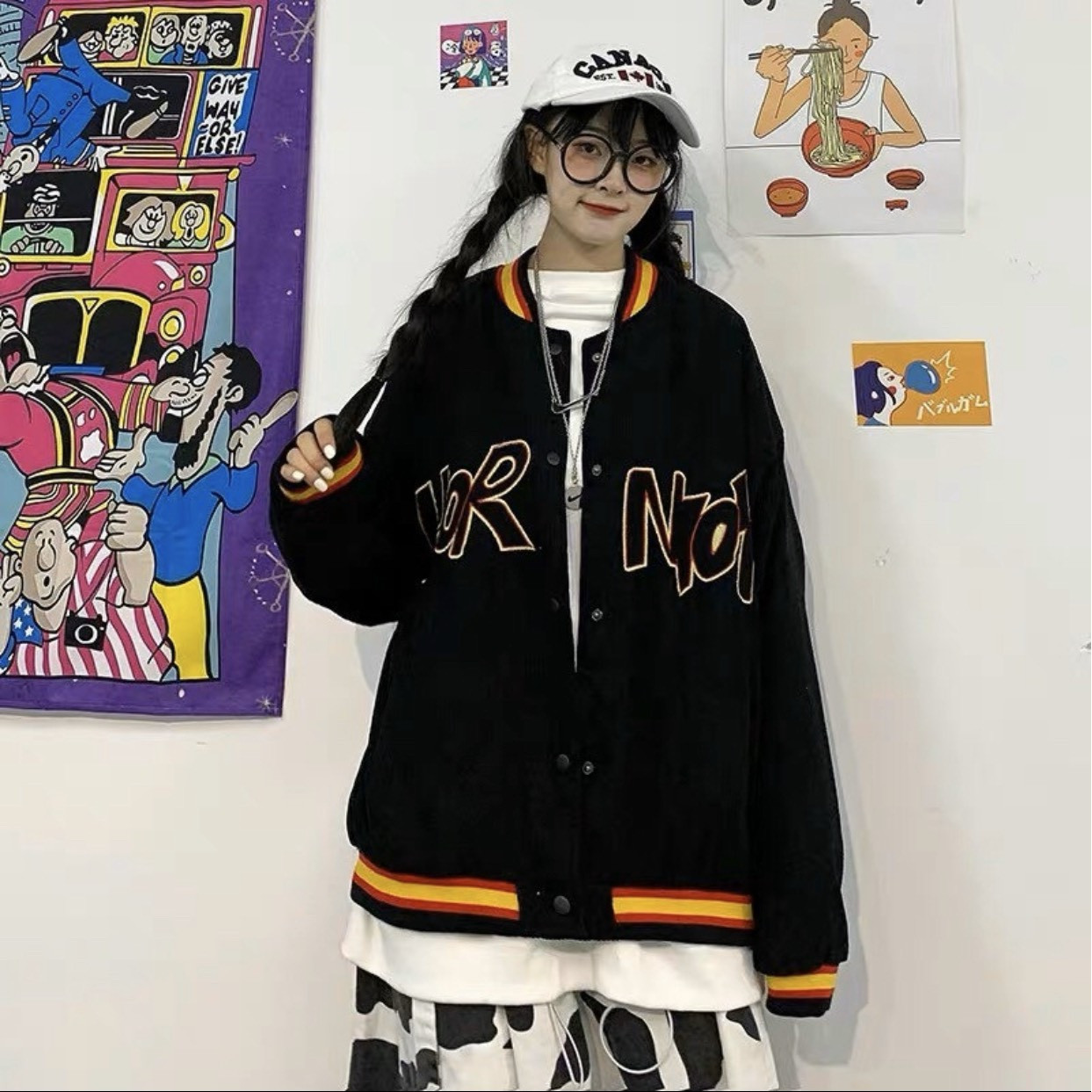 Áo Khoác Nhung Unisex Kiểu Bomber Họa Tiết Logo Thêu Chữ