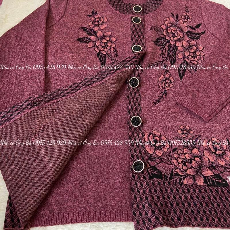 (LOẠI 1) Áo len thêu hoa cardigan cho bà mùa đông, áo khoác mùa đông cho bà cho mẹ trung niên
