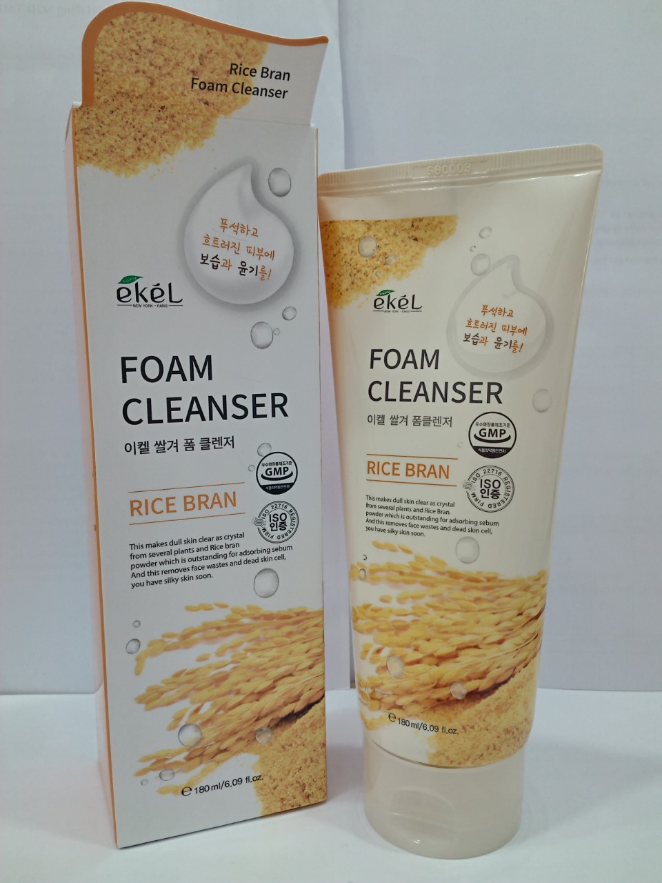 Sữa rửa mặt Gạo - Ekel Foam Cleanser Rice Bran 180ml (Tặng 2 mặt nạ Jant Blanc)