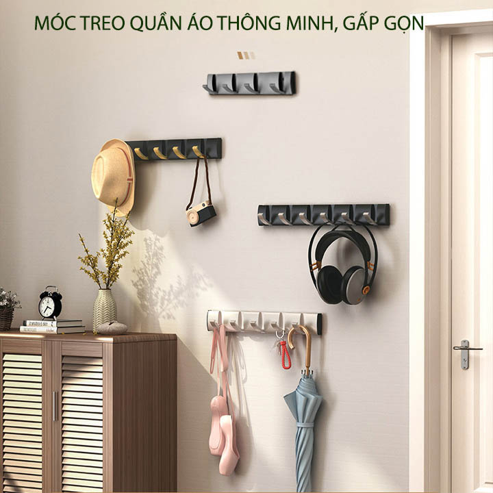 Thanh 4 móc treo quần áo thông minh gấp gọn bằng hợp kim nhôm sơn tĩnh điện, bền và sang trọng