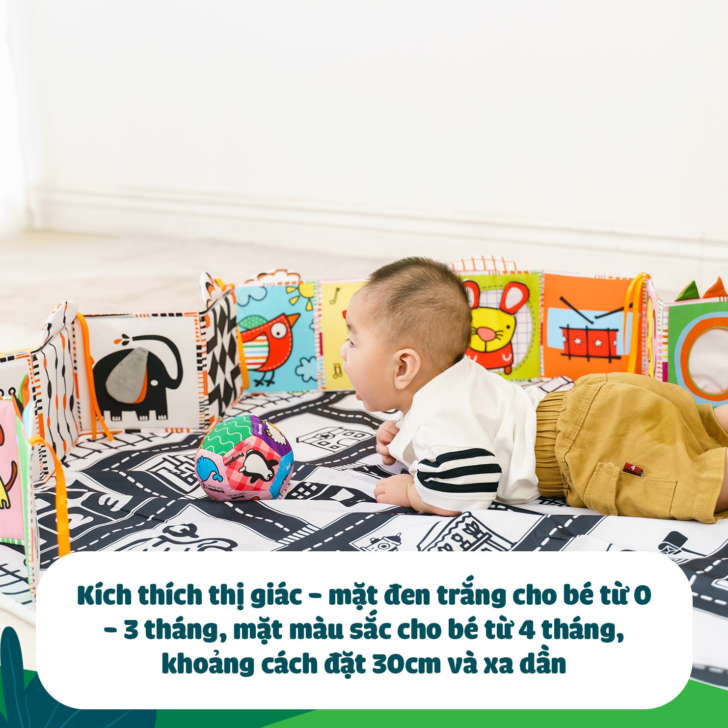 Sách Vải kiêm Quây cũi Kích thích thị giác cho bé 3 trong 1