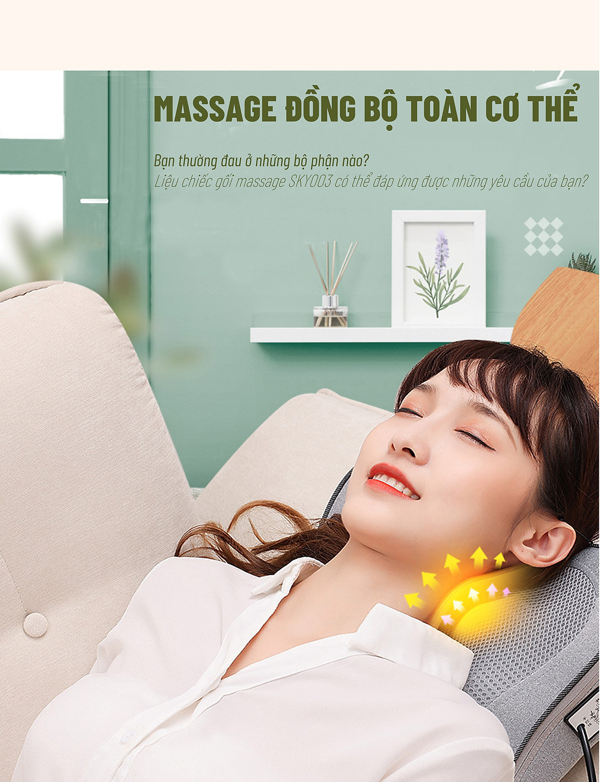 Gối Massage Đèn Led 7 Màu - Model 2022 - Thương Hiệu SKYPIEA - 20 Bi Giúp Mát Xa Cổ, Vai, Gáy, Cột Sống Lưng - Chất Liệu Vải Nỉ Cao Cấp - Đệm Massage Toàn Thân