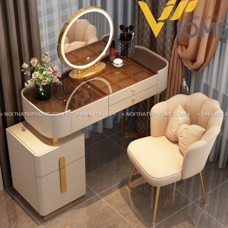 Bàn trang điểm, bàn phấn kèm gương tích hợp đèn LED kèm nút cảm ứng thông minh và ngăn kéo để đồ tện lợi BTD-00138