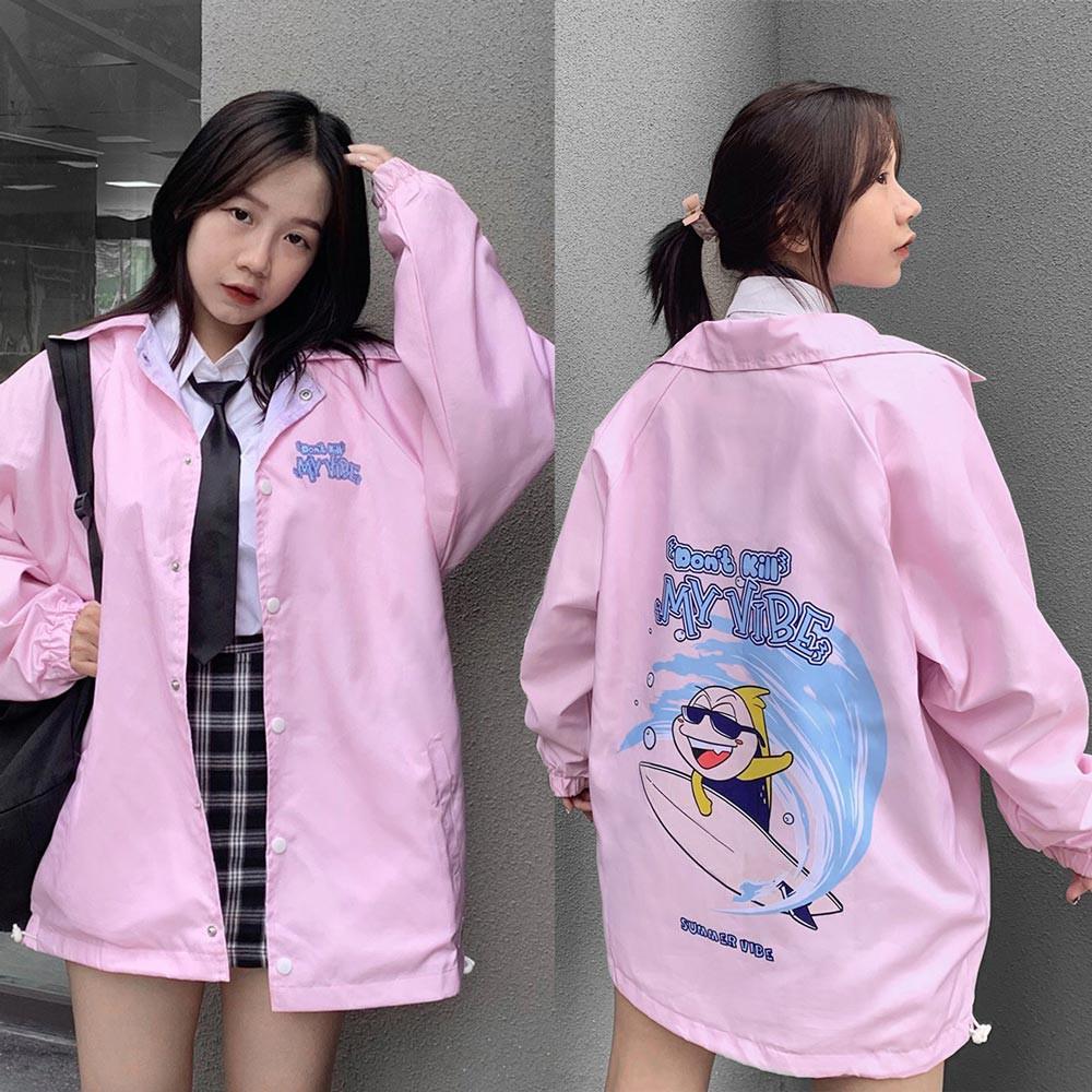 Áo khoác dù in hình màu hồng form rộng | DKMV Pink Surfing Jacket