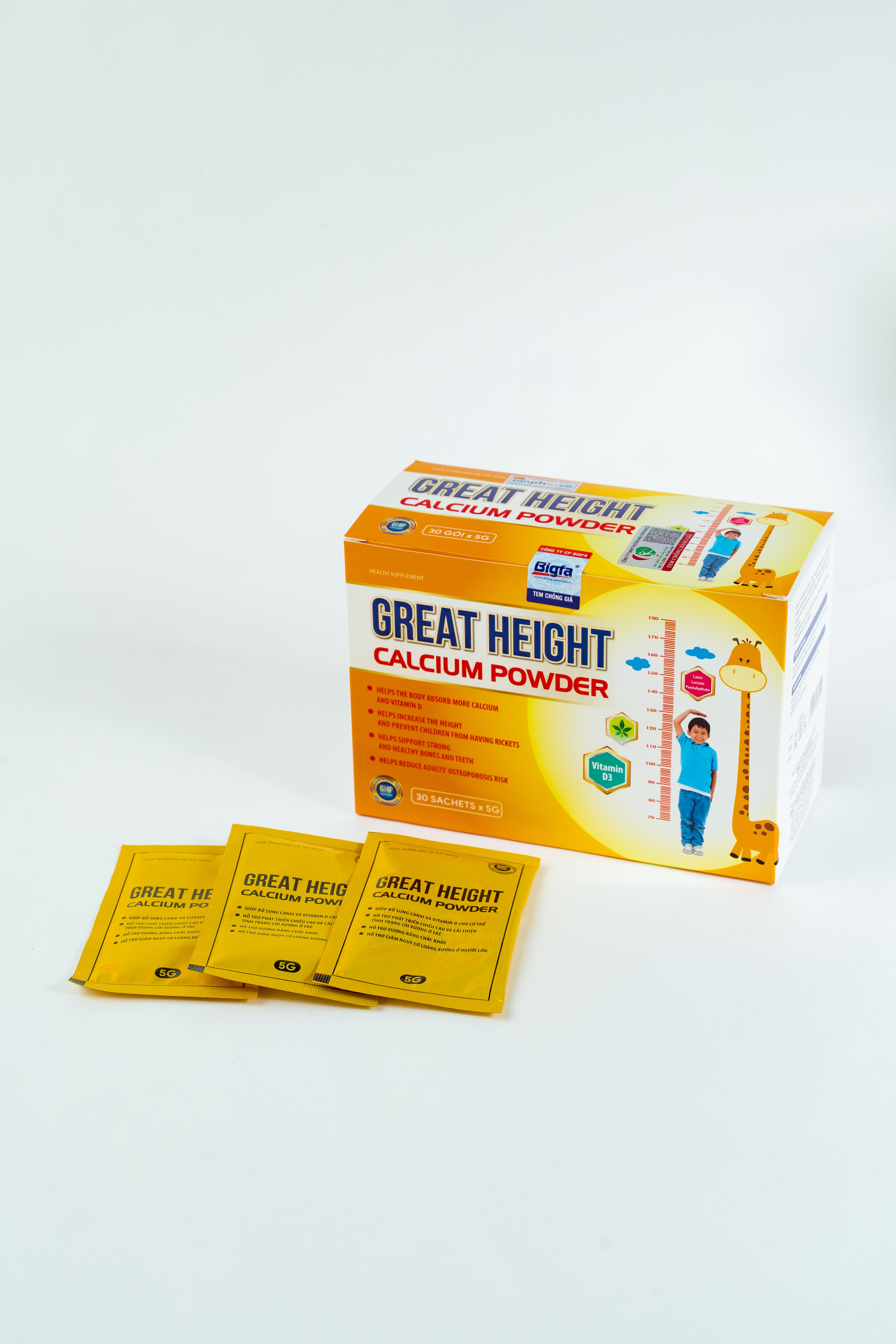 Cốm hỗ trợ tăng chiều cao Great Height Calcium Powder - Hộp 30 gói x 5g